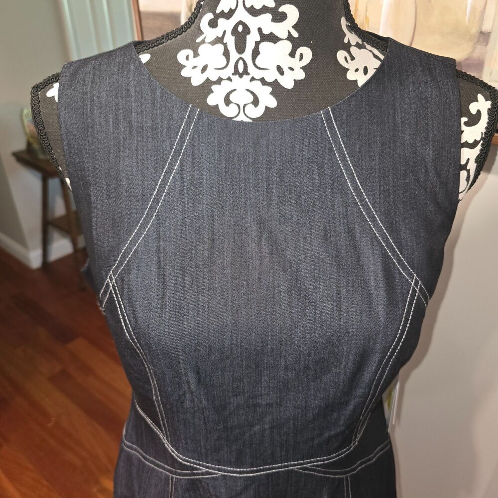 Ivanka Trump Denim-look Pencil dress w/ contrast contour topstitching - Picture 5 of 8